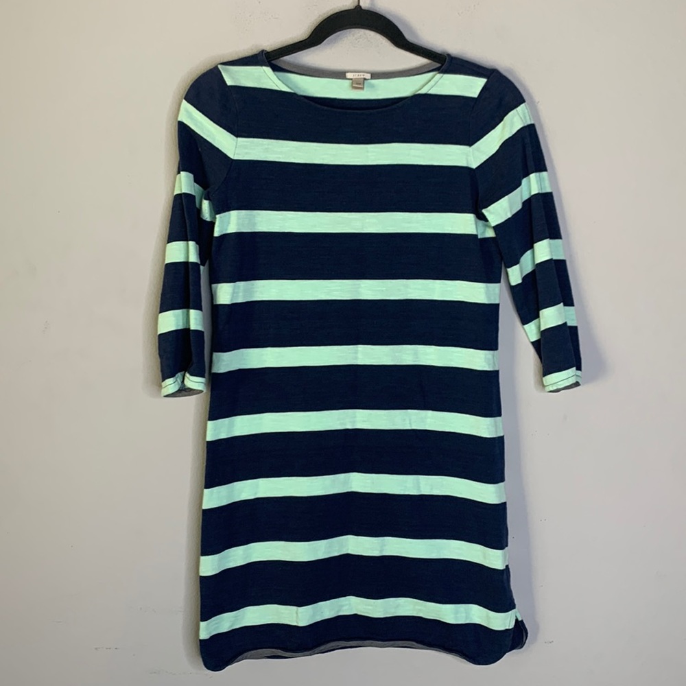 J crew mint green and navy 3/4 sleeve mini dress xxs